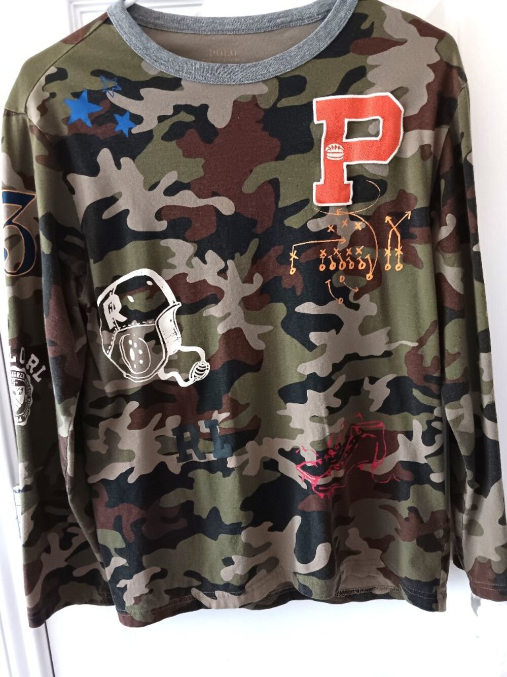 Polo Ralph Lauren Boys Camouflage Varsity Football Playbook Long Sleeve - L - Picture 1 of 7